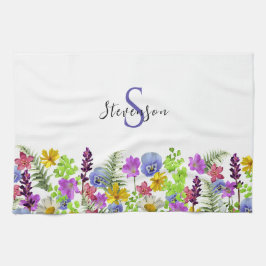 Vackra vilda blommor Anpassat namn och monogram Kökshandduk