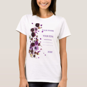 Vackra vilda blommor broderade t-shirt, mörkgrön D T Shirt