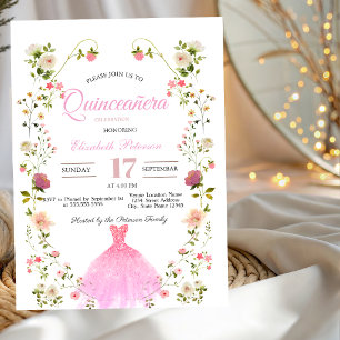 Vackra vilda blommor Klä din foto Quinceañera Inbjudningar