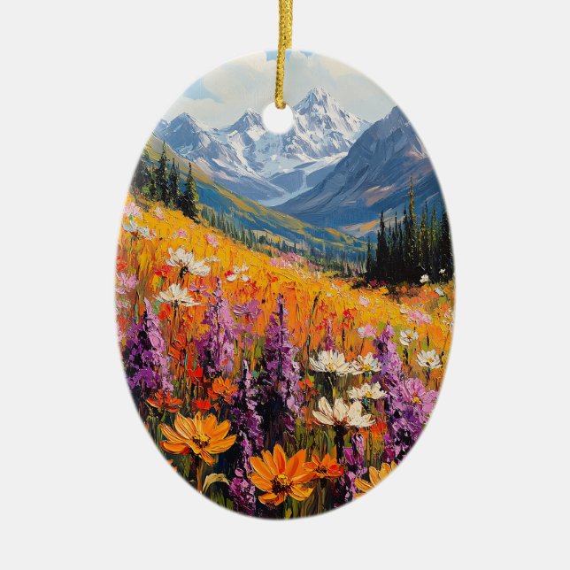 Vackra vilda blommor och berg Konstkvalitet Julgransprydnad Keramik (Framsidan)