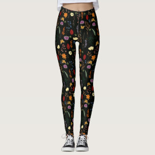 Vackra vilda blommor och fjärilar leggings