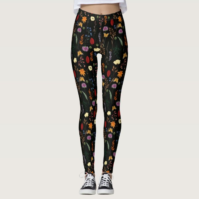 Vackra vilda blommor och fjärilar leggings (Framsida)