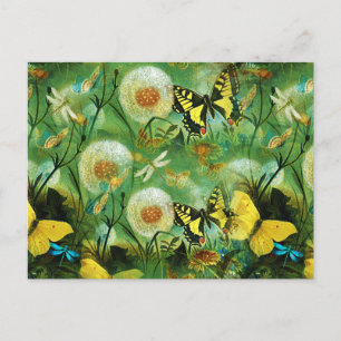 Vackra vilda blommor och fjärilar natur vykort