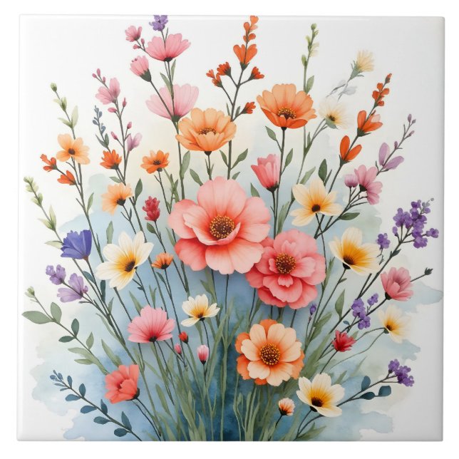 Vackra Vilda Blommor Trendig Lyxig Kollektion Kakelplatta (Framsidan)