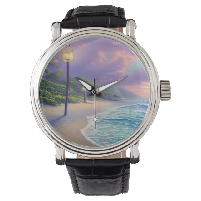 Vackra Vinkara nattmoln vid Beach Ocean Armbandsur (Framsida)