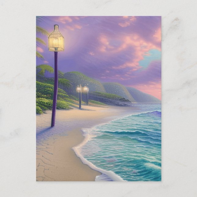 Vackra Vinkara nattmoln vid Beach Ocean Vykort (Framsida)
