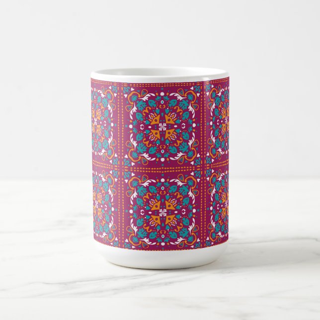 🤩 Vackra vinröda och turkosa Azulejos,   Kaffemugg (Center)