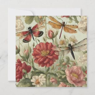 Vackra Vintagar Blommor och Dragonflies Kort