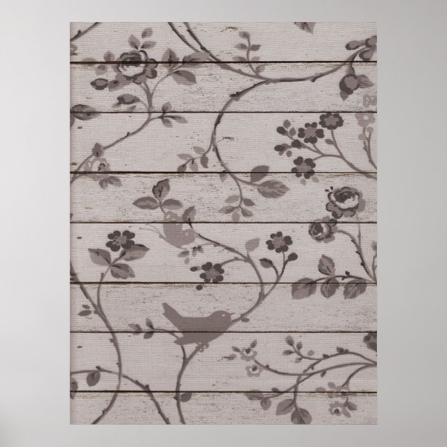 Vackra vintagar elegant blommigt fåglar fjärilar poster (Framsidan)