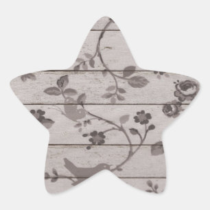 Vackra vintagar elegant blommigt fåglar fjärilar stjärnformat klistermärke
