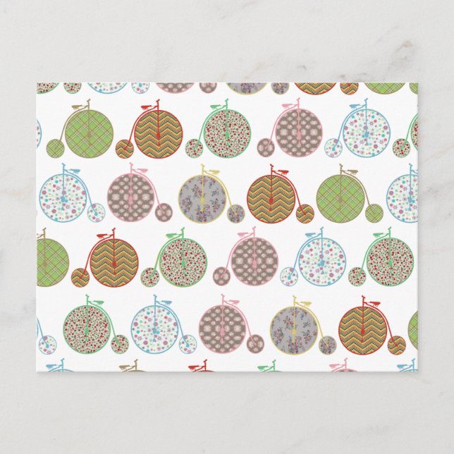 Vackra vintagar med stora framhjulscykler vykort (Framsida)