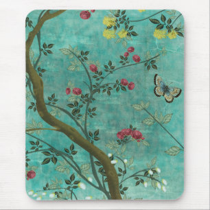 Vackra vintage antique blommar träd butterflies musmatta