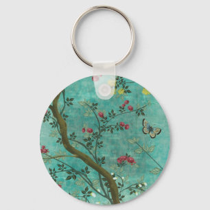 Vackra vintage antique blommar träd butterflies nyckelring