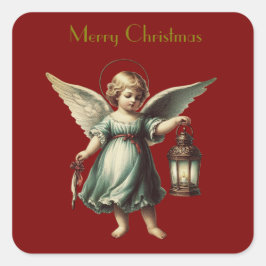 Vackra Vintage jul Angel och Lantern Fyrkantigt Klistermärke