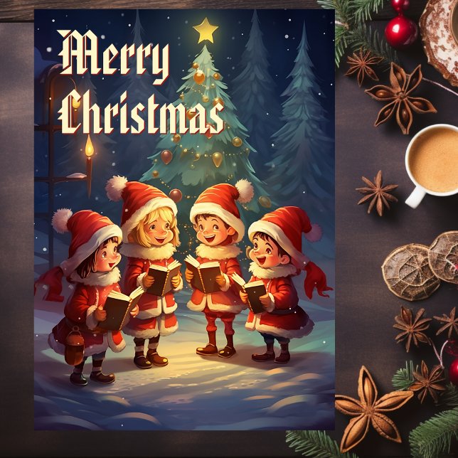 Vackra Vintage Julsångare Vinter Natt Helgkort (Skapare uppladdad)