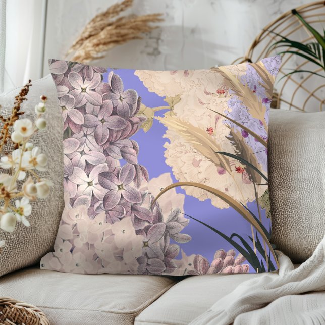 Vackra Vintage Stil Hydrangeas & Wheat Kudde (Skapare uppladdad)