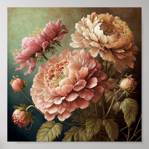 Vackra vintageblommor poster