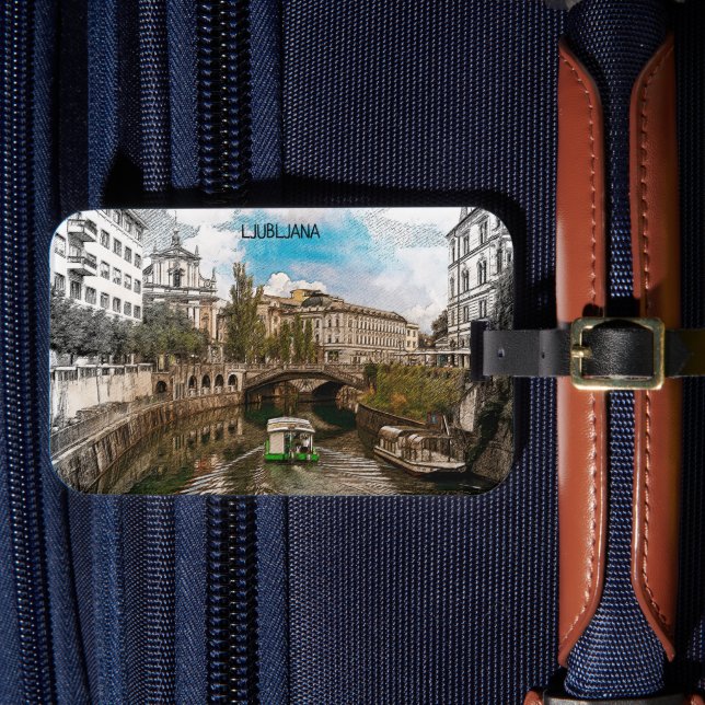 Vackra Vintagen Ljubljana Slovenska Panorama View Bagagebricka (Framsida Insitu 4)
