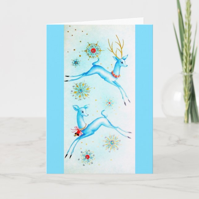 Vackra Vintagen Mid Century Reindeer Helgkort (Framsida)