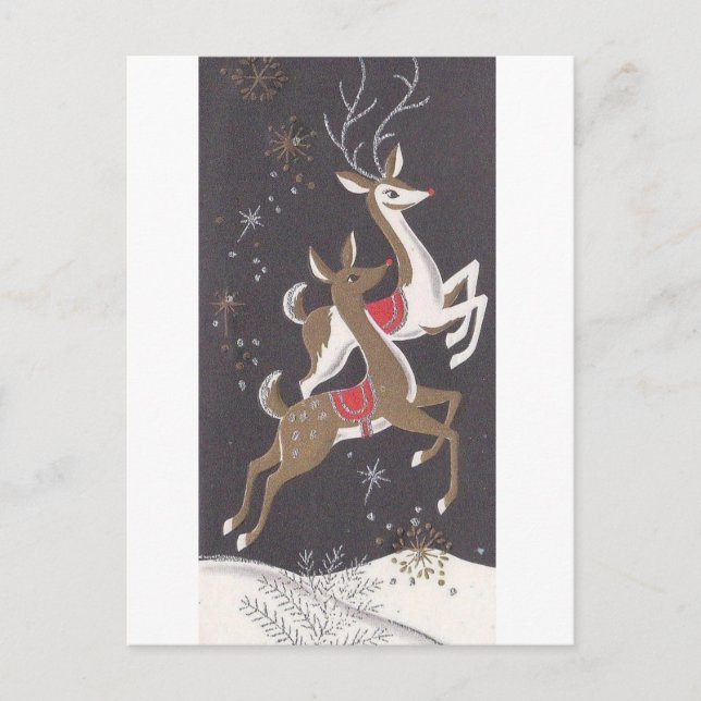 Vackra Vintagen Mid Century Reindeer Vykort (Framsida)