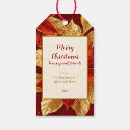 Vackra Vintagen Red Guld Poinsettias jul Presentetikett