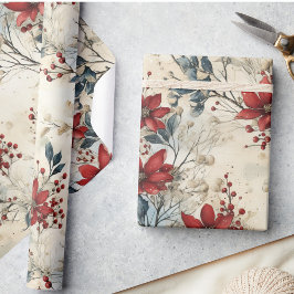Vackra Vintagen Red Poinsettia jul Presentpapper