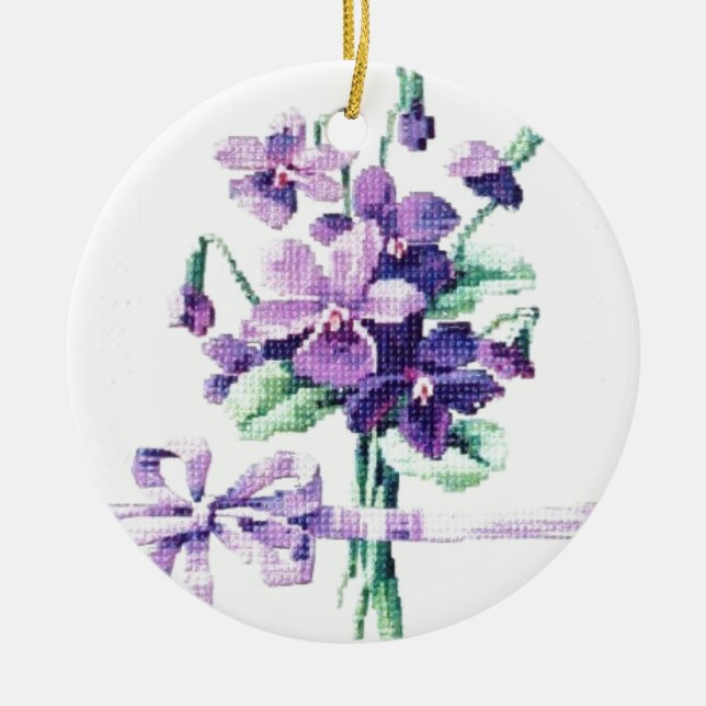 Vackra Vintagen Victorian Violet Julgransprydnad Keramik (Framsidan)