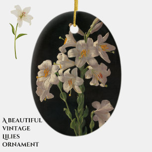 Vackra Vintagen White Lily Flowers på Black Julgransprydnad Keramik