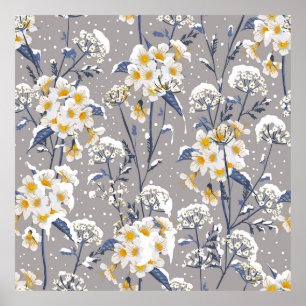 Vackra vinterblommor blommar i snö delic poster