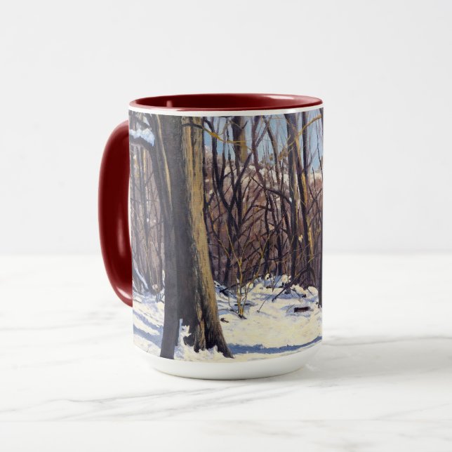 Vackra vinterträd i violett blått vitt orange mugg (Framsida vänster)