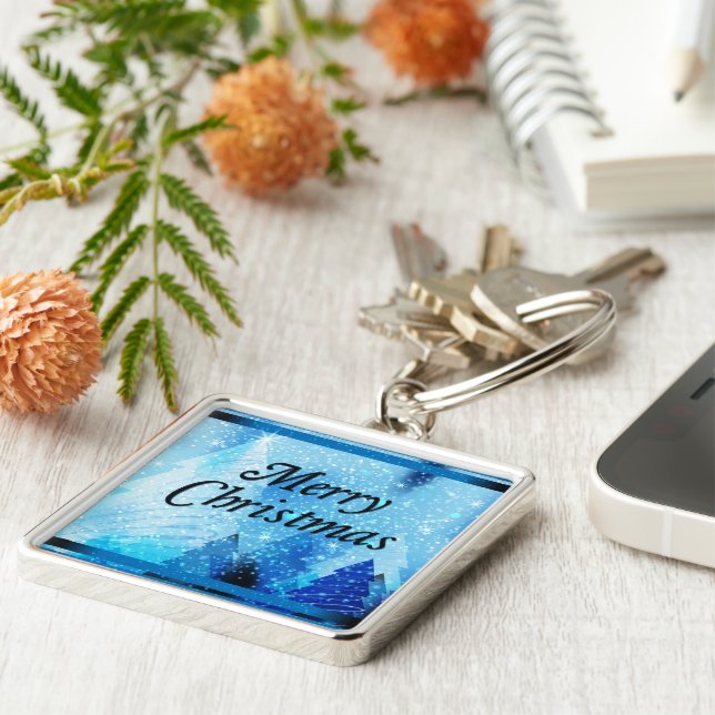 Vackra, vit jultorg - nyckelkedja fyrkantig silverfärgad nyckelring (Sidan)