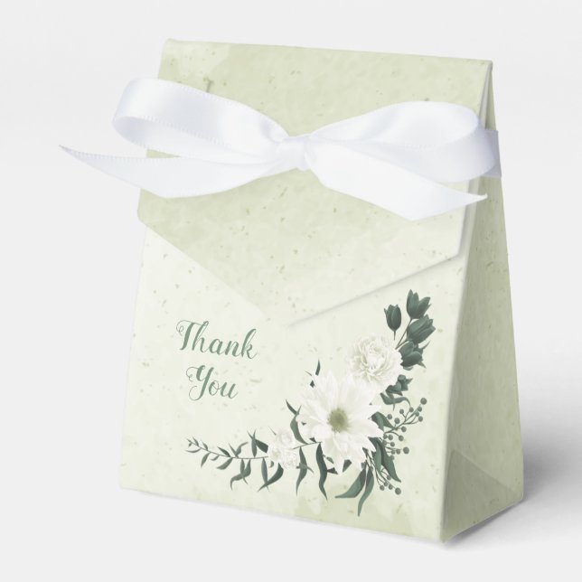 Vackra vita blommor gröna blad bröllop presentaskar (Framsidan Sidan)