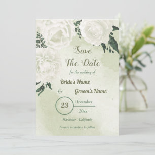 vackra vita blommor med grönt löv spara datumet