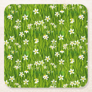Vackra vita blommor på gröna blad underlägg papper kvadrat