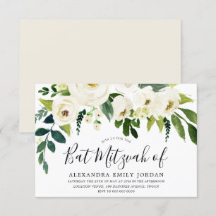Vackra vita blommor Pub Mitzvah Bat mitzvah Inbjudningar