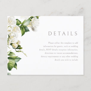 Vackra vita blomsterbröllopsdetaljer tilläggskort