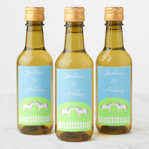 Vackra vita bröllopshästar specialdesignade vinetikett