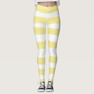 Vackra vita gula akvarellränder leggings