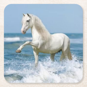 Vackra vita hästen i Vatten Underlägg Papper Kvadrat