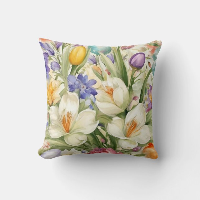 Vackra vita korkus, С olorös Vår blommor Kudde (Framsida)