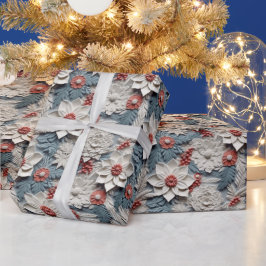 Vackra vita och blå 3D Poinsettias Presentpapper