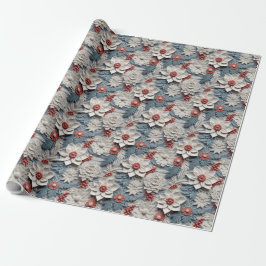 Vackra vita och blå 3D Poinsettias Presentpapper