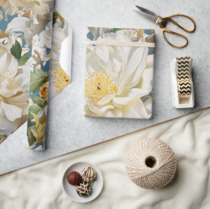 Vackra vita peonin och magnolia mönster presentpapper