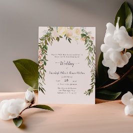 Vackra vita rosor Blommig bröllop Inbjudningar