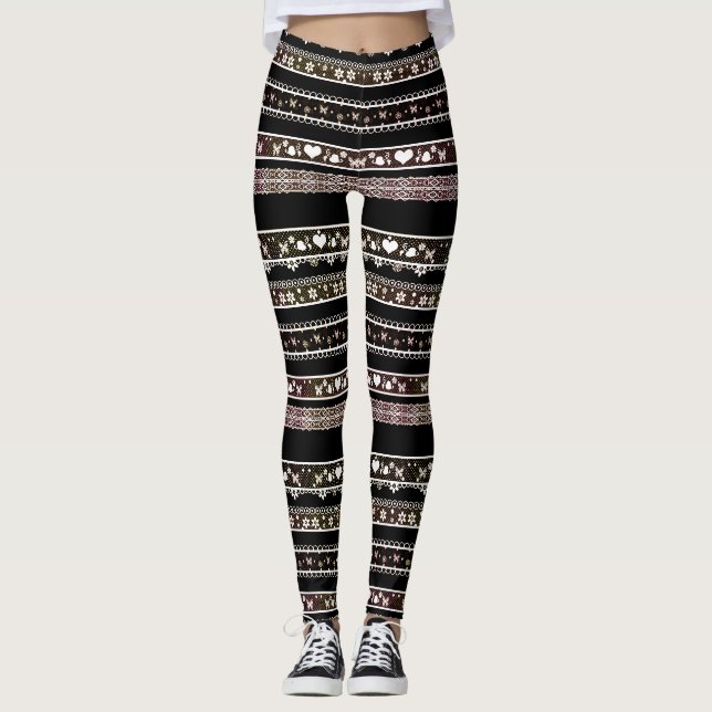 Vackra, vita, snöre, baljväxter, snöre, braid legg leggings (Framsida)