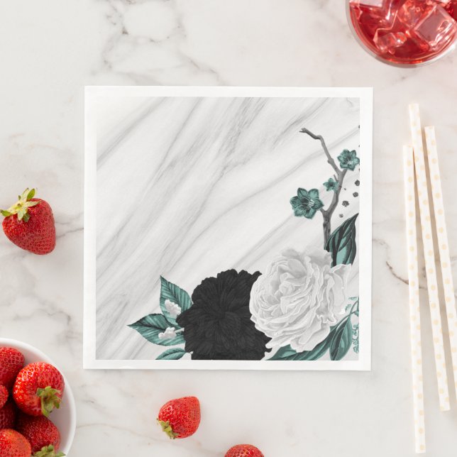 Vackra, vita tårtblommor marmor pappersservett (Insitu)