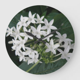 Vackra Vita Tropiska Flowers Wall Clock Stor Klocka