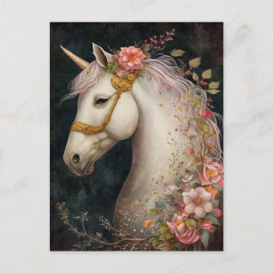 Vackra vykort för Unicorn och Flowers