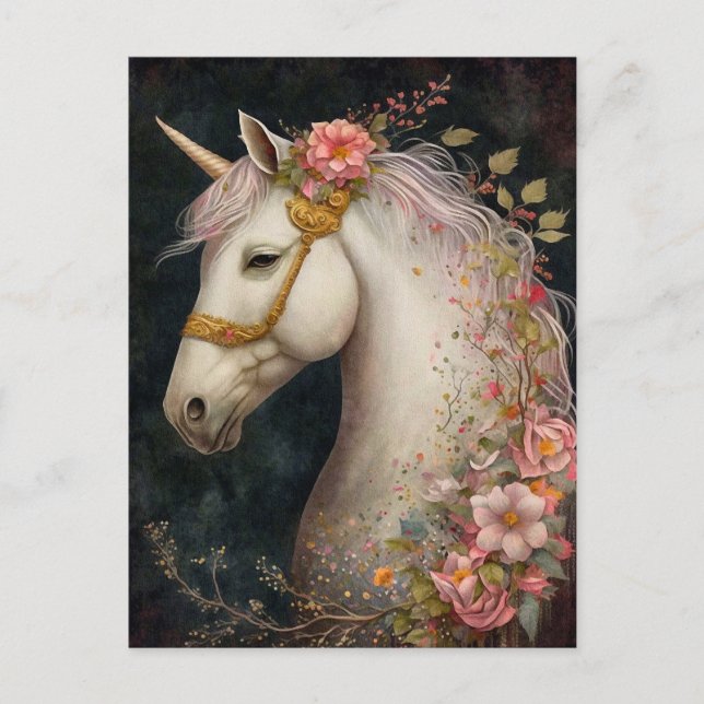 Vackra vykort för Unicorn och Flowers (Framsida)