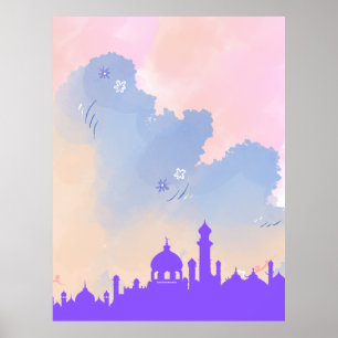 Vackra Watercolor Blommigt Mosque Islamic Gift Poster